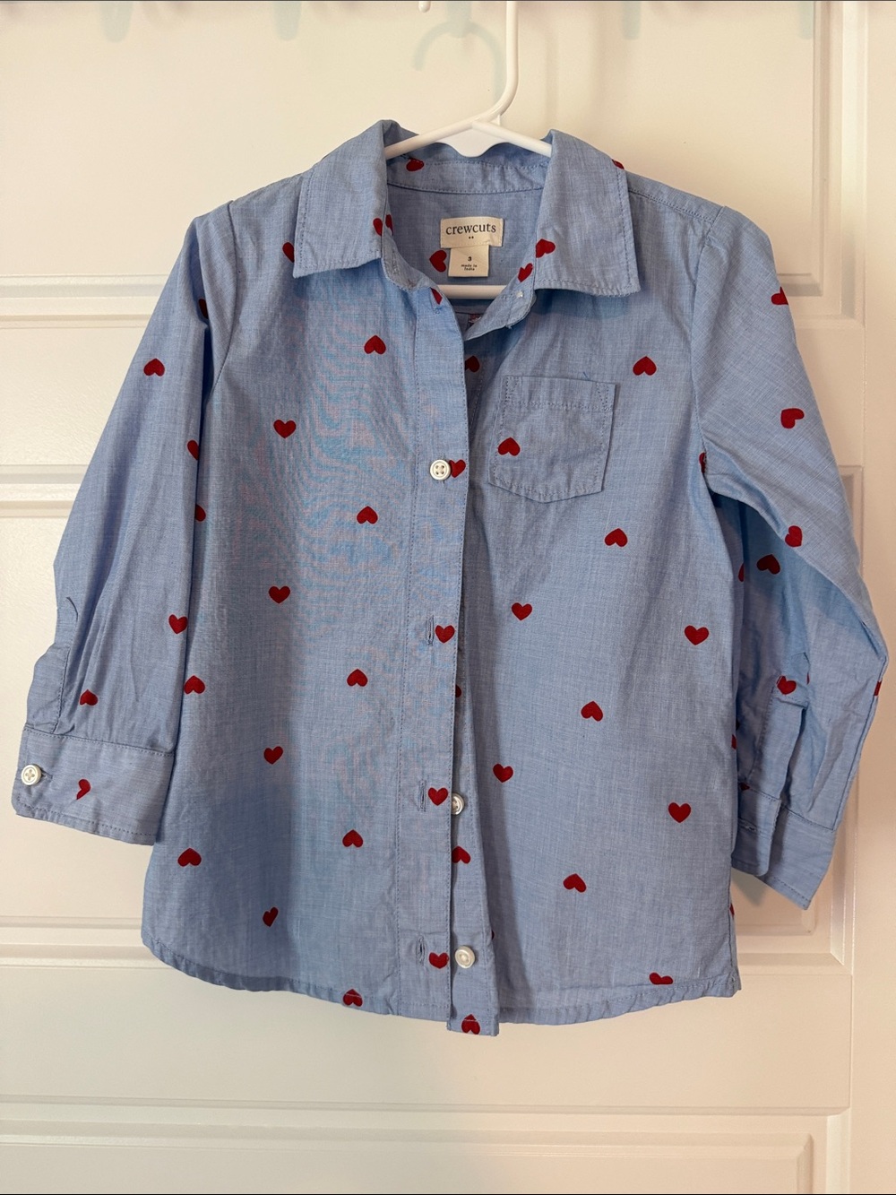 Crewcuts Light Blue Button-Down Shirt with Red Heart Print